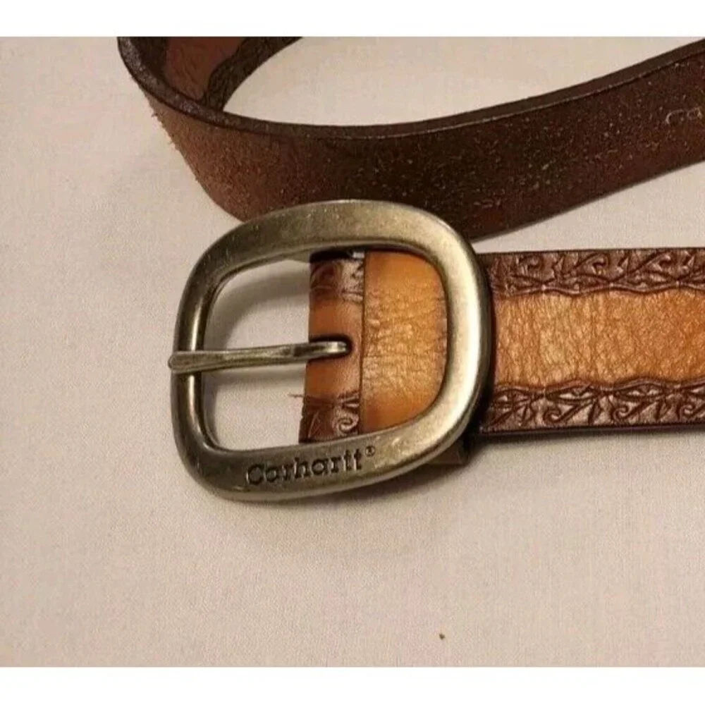 Carhartt Mens Sz Large Nebuck Leather Belt Embossed Western Southwest Country